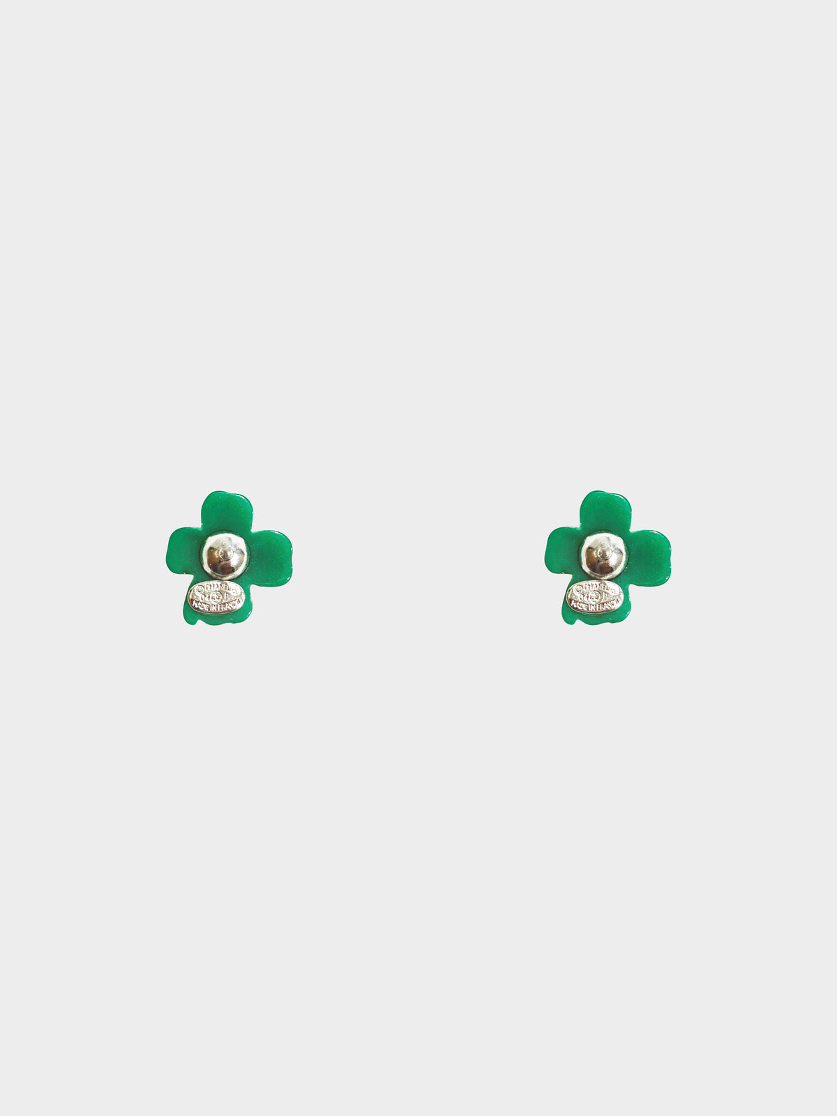 Chanel Spring 2004 Green Four-Leaf Clover CC Stud Earrings