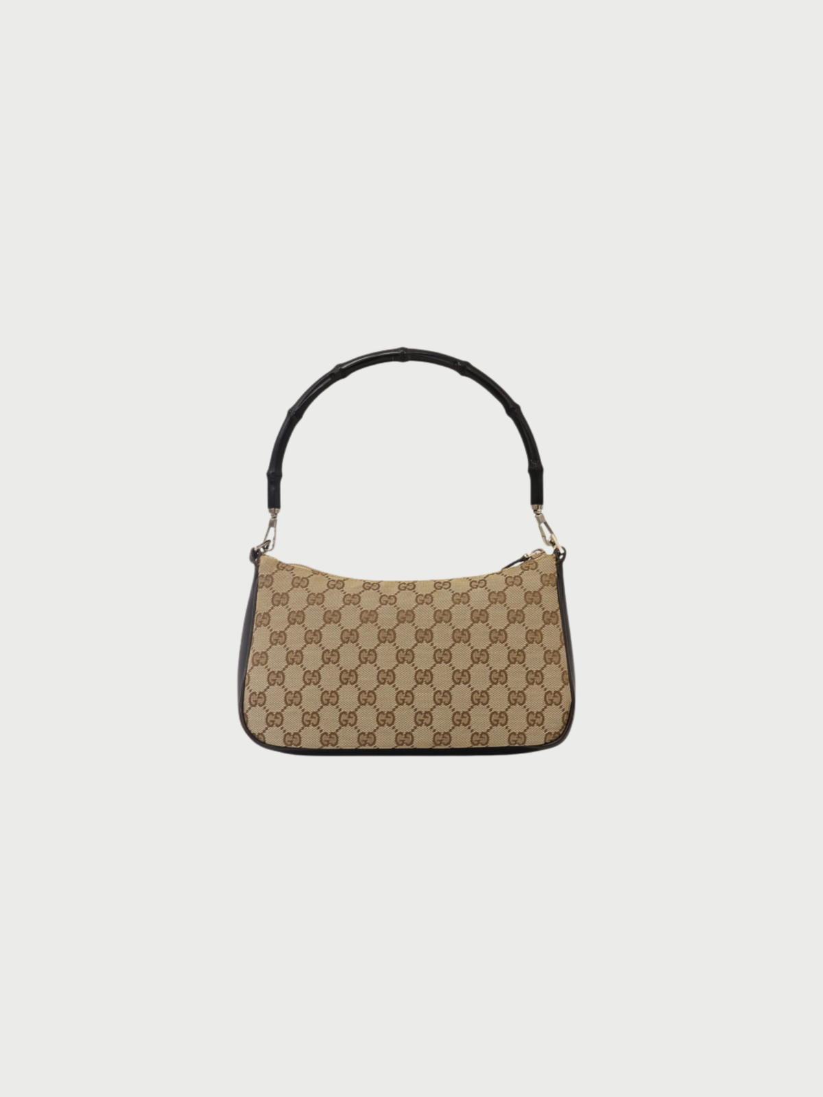 Gucci 2000s Beige Brown GG Canvas Bamboo One-Shoulder Bag