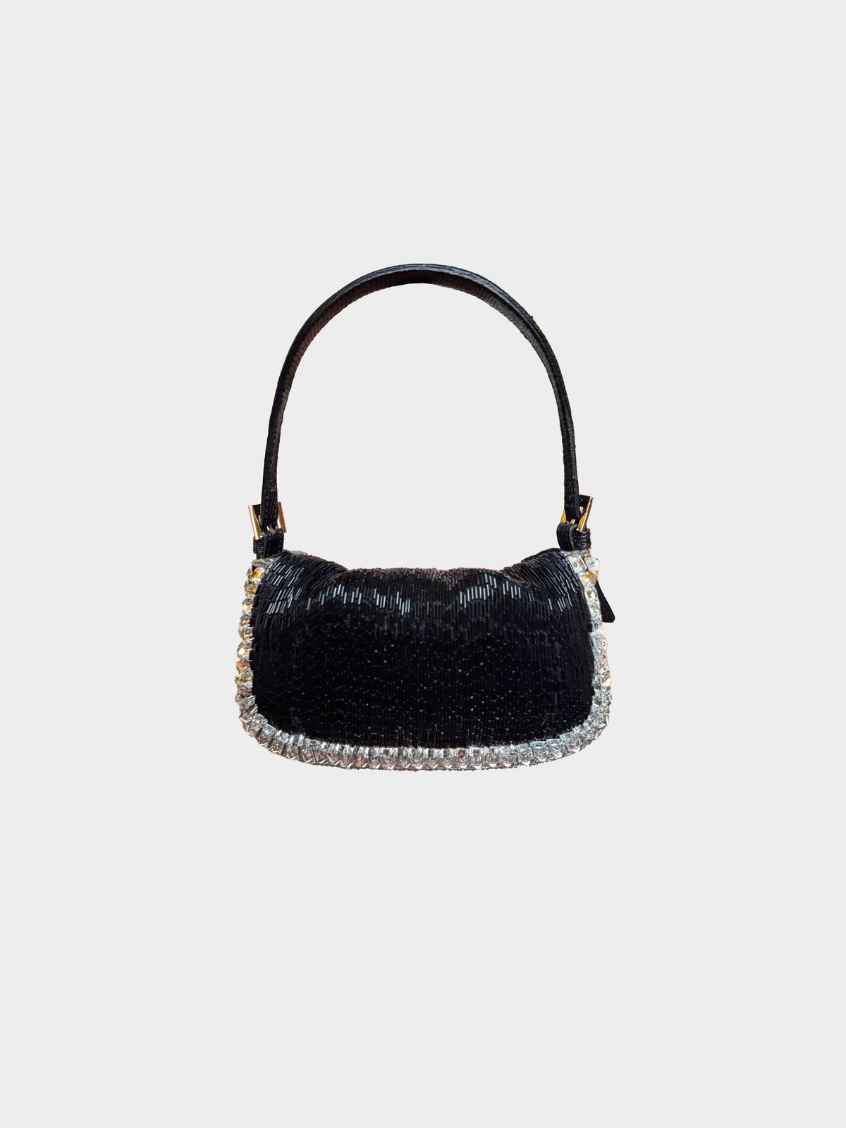 Valentino 2000s Black Beaded Flower and Rhinestone Bag