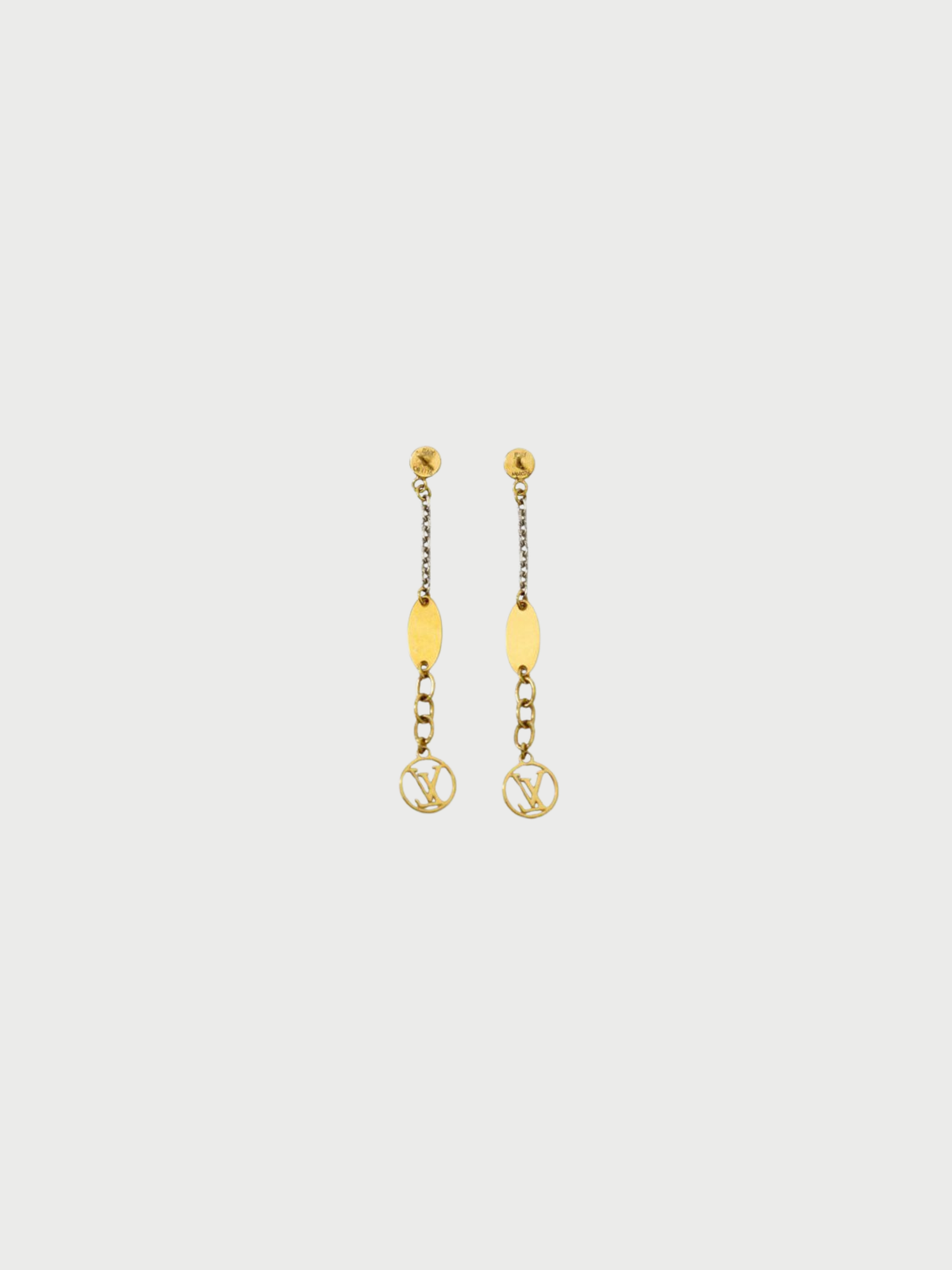 Louis Vuitton 2000s Silver Gold Plated Metal Logomania Earrings