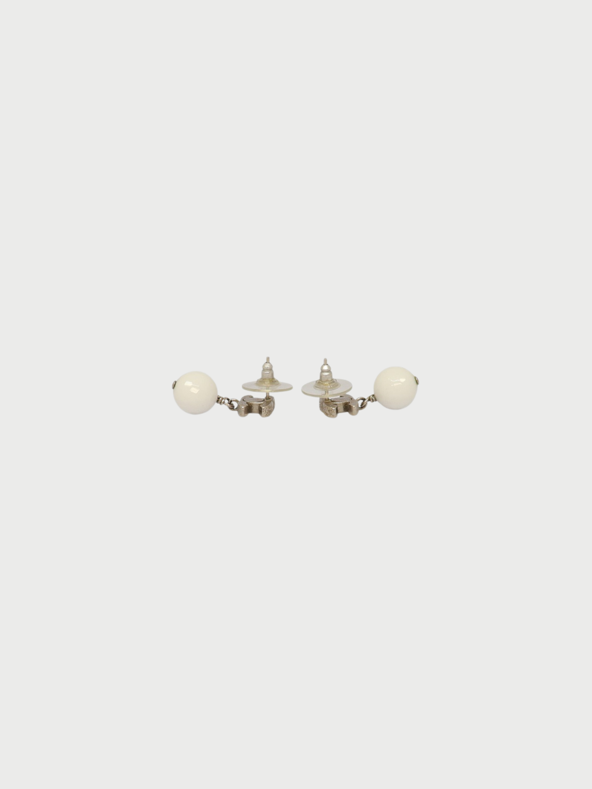 Chanel 2000s Silver White Plated Metal COCO Swing Earrings