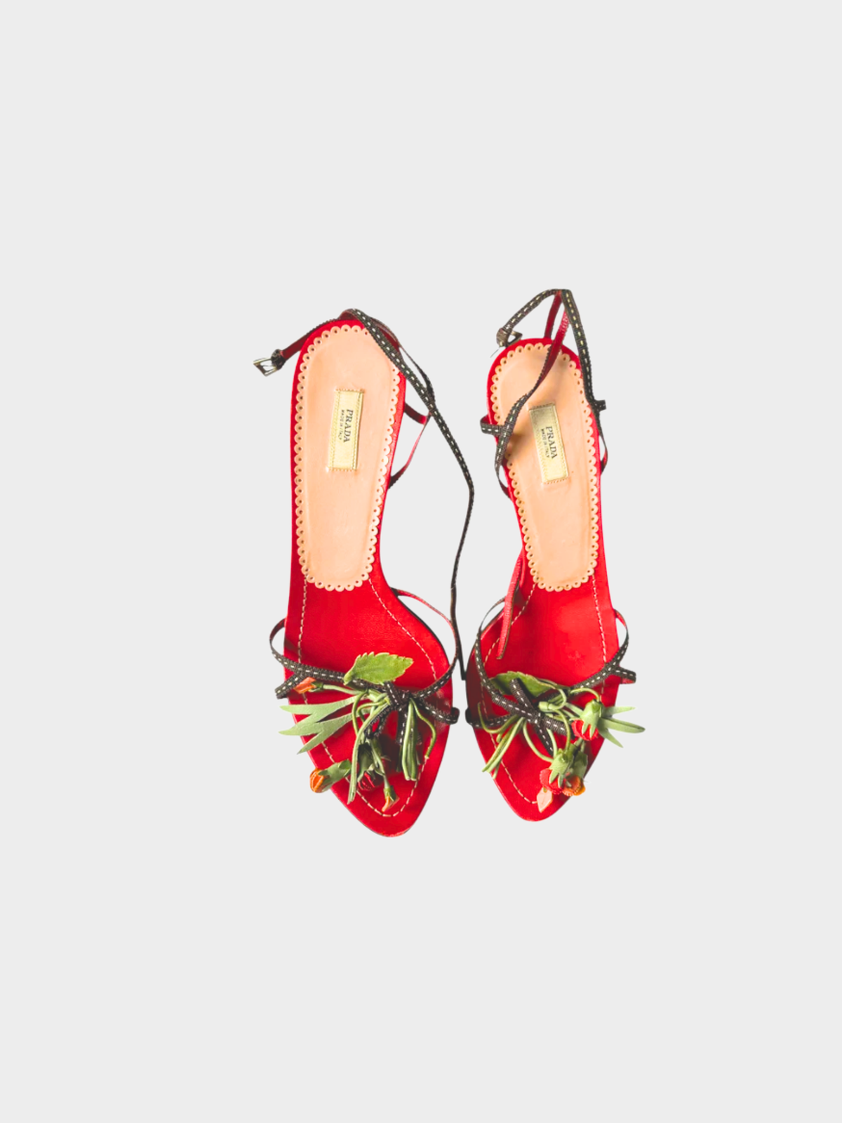 Prada SS 2003 Red Floral Applique Heels