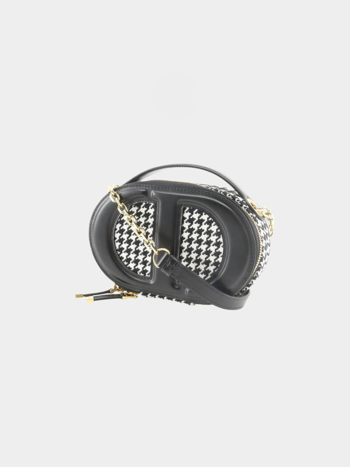 Christian Dior 2020s Black White Canvas Leather CD Signature Houndstooth Camera Bag
