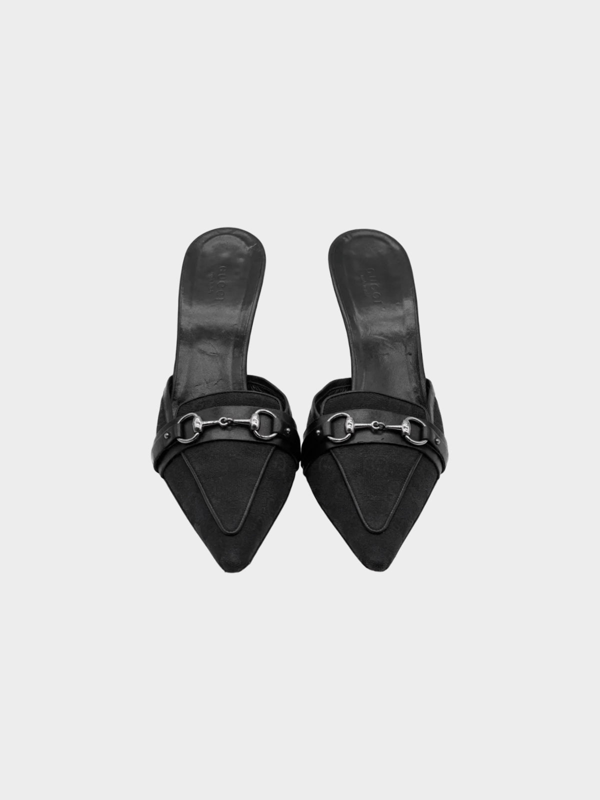 Gucci 2000s Black GG Horsebit Canvas Mules