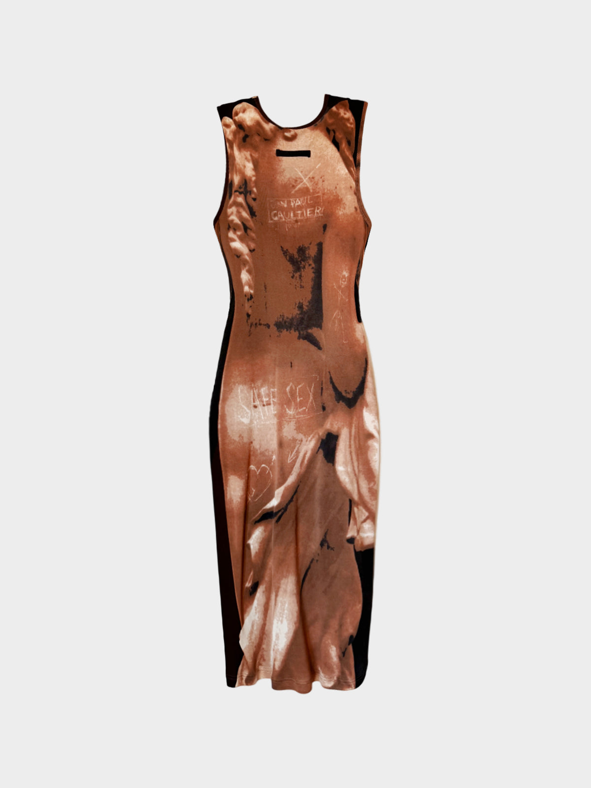 Jean Paul Gaultier SS 1999 Brown Trompe L'oeil Goddess Graffiti Dress