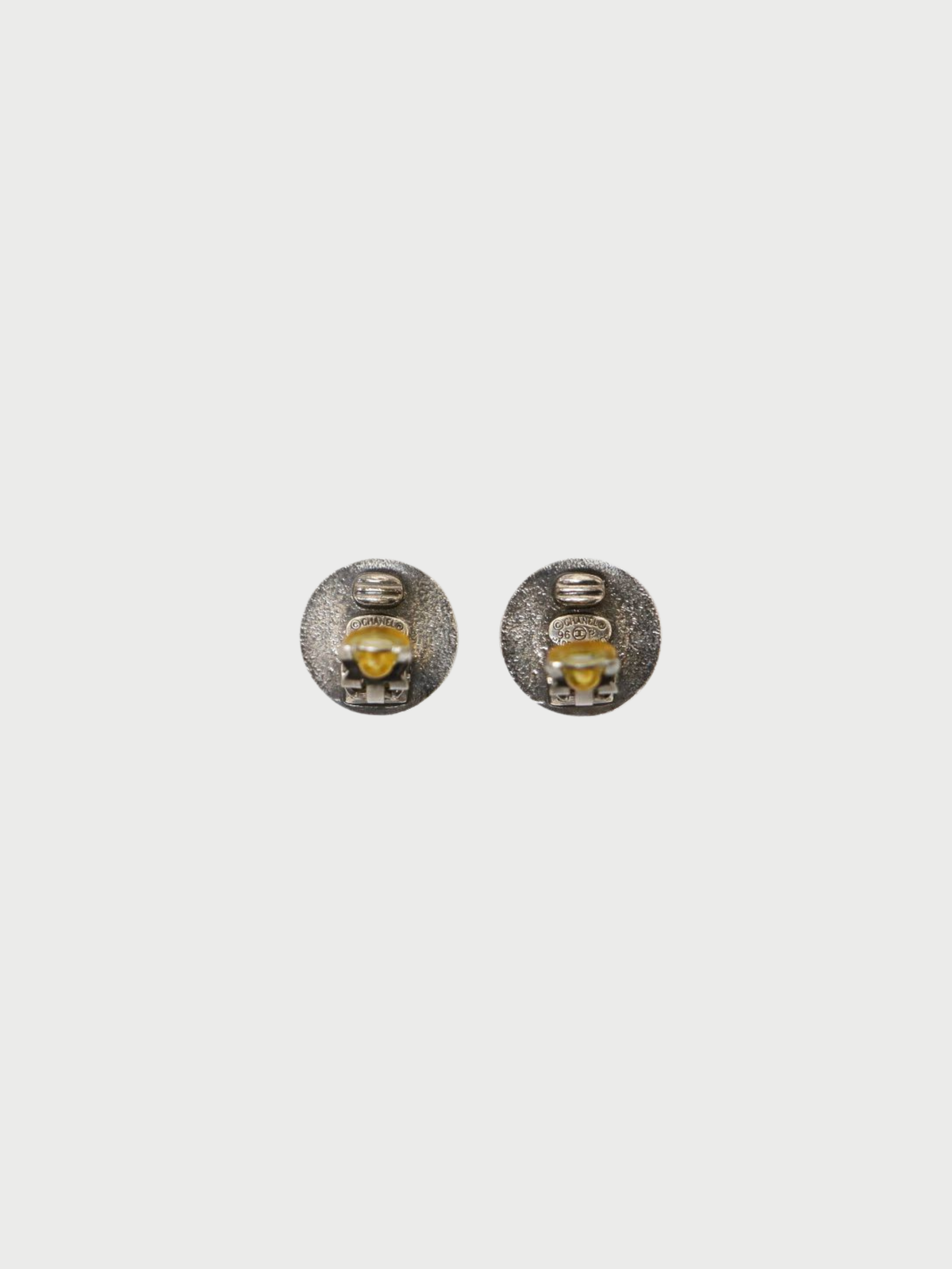 Chanel 2000s Black Gold Silver COCO Round Earrings