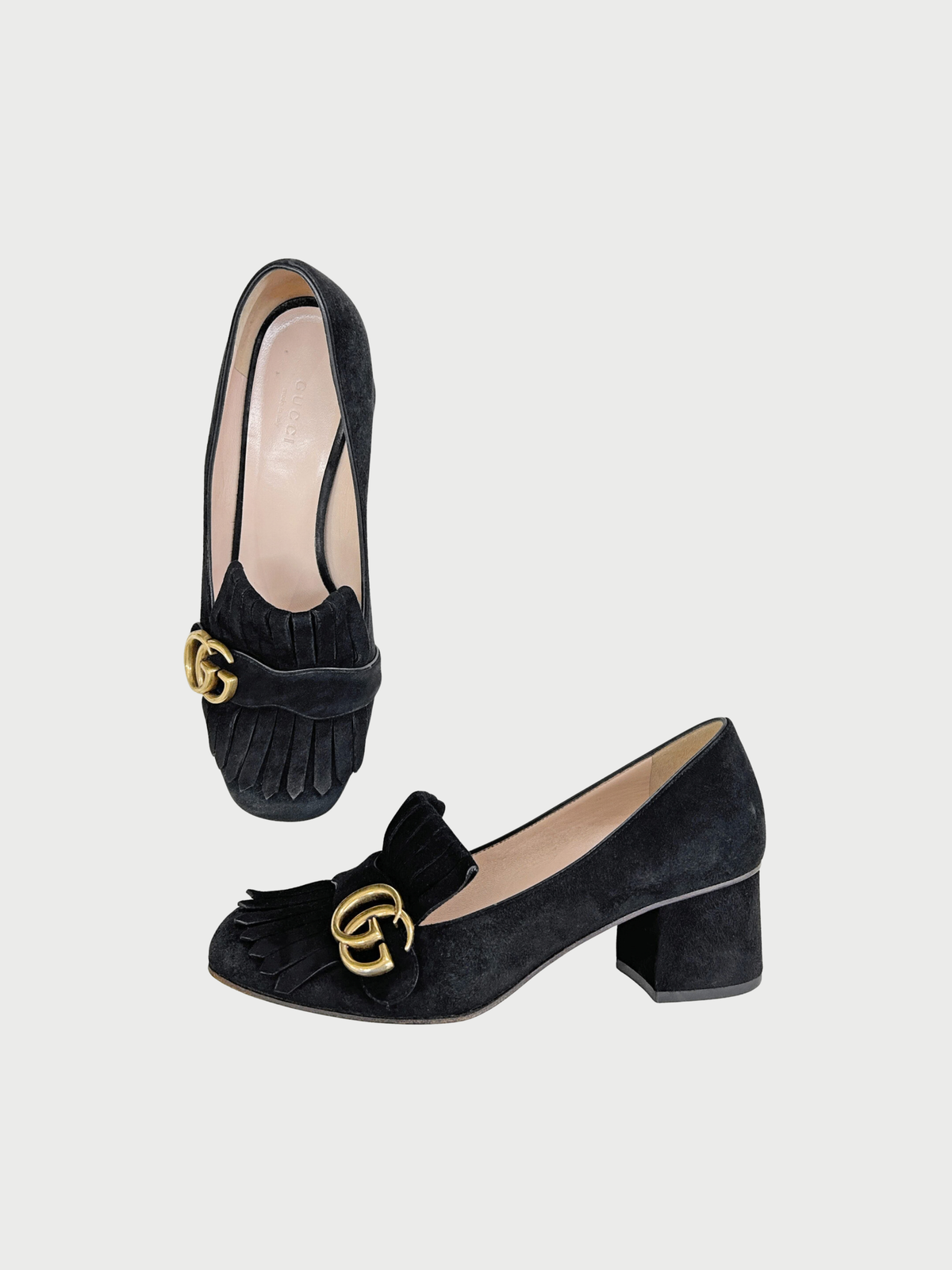 Gucci 2010s Black Suede GG Marmont Heeled Loafers