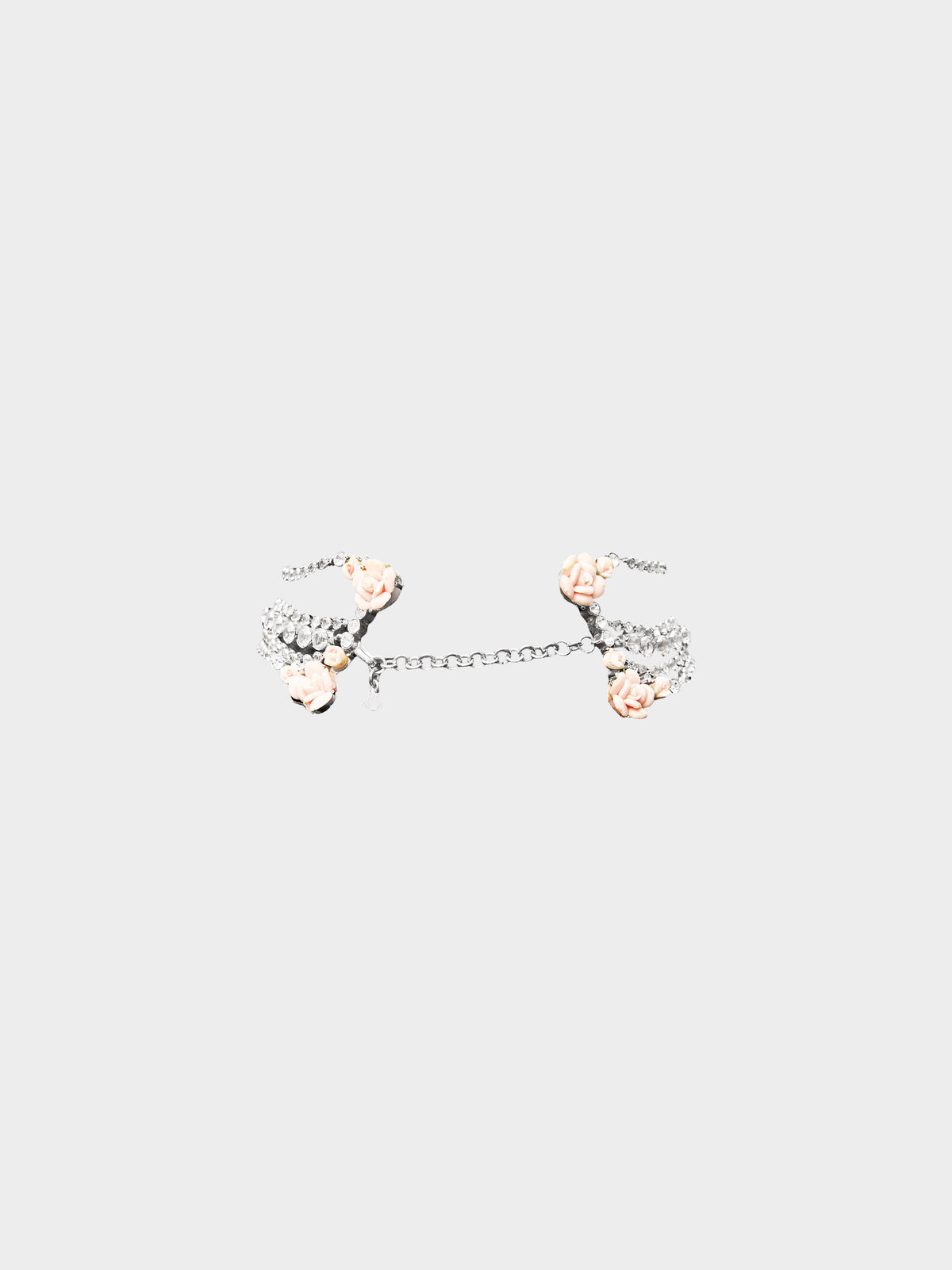 Christian Dior by John Galliano Early 2000s Silver Multistrand Floral and Rhinestone-embellished Choker Necklace