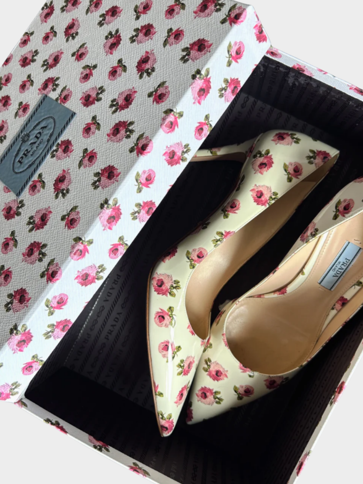 Prada 2000s White and Pink Floral Heels