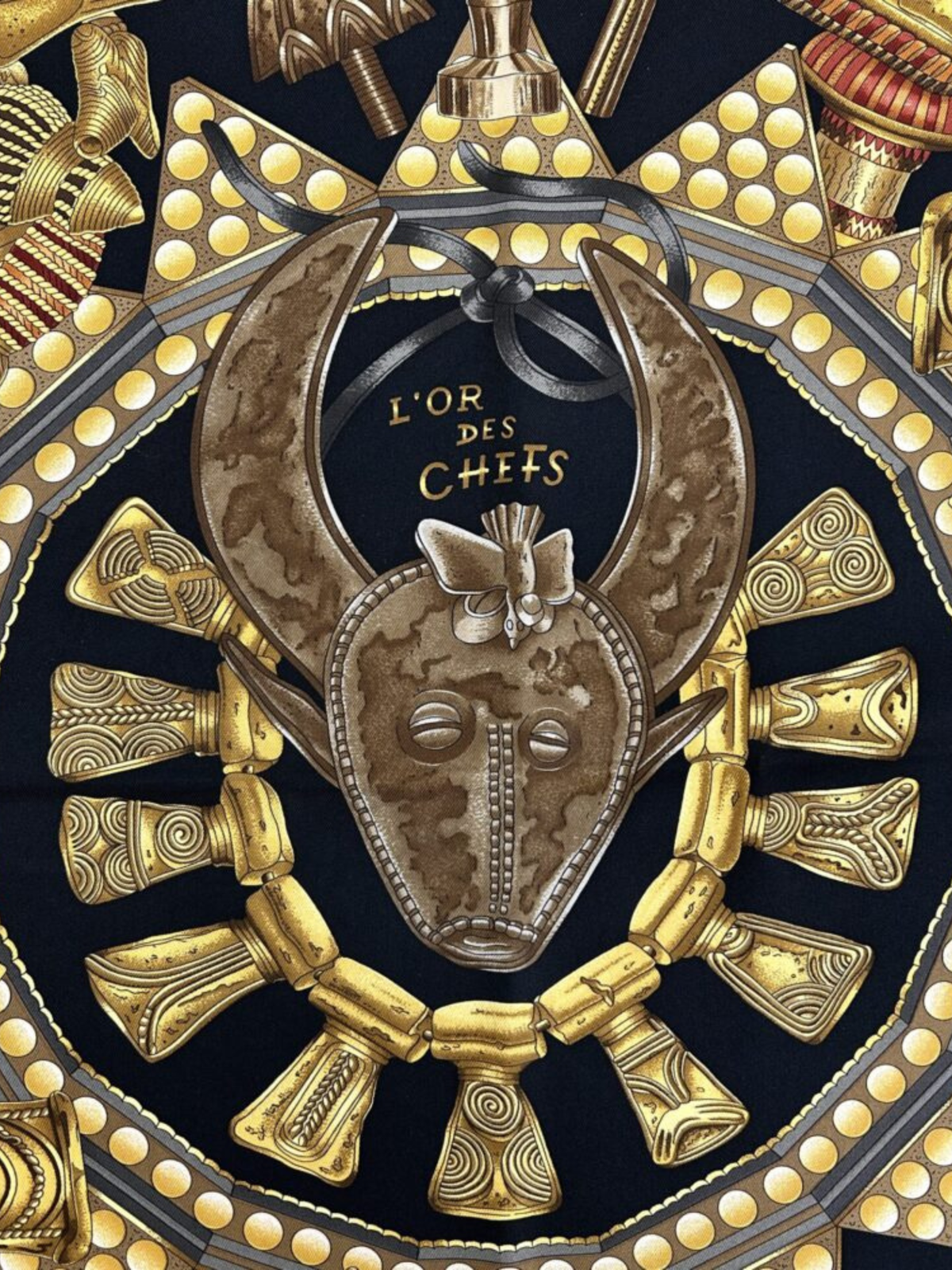 Hermès 2000s Black Gold L’Or des Chefs Silk Scarf