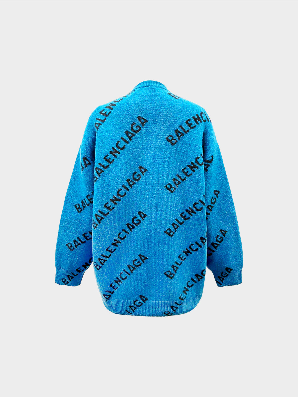 Balenciaga 2021 Teal Logo Knit Oversized Sweater