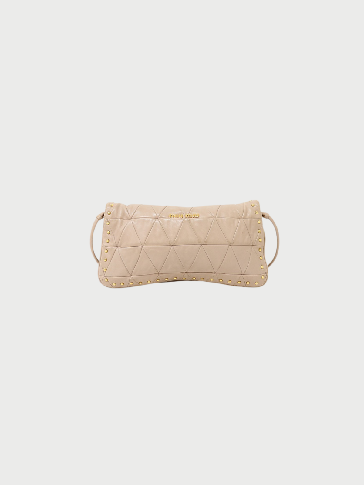 Miu Miu 2000s Beige Pink Leather Studded Quilted One Shoulder Bag