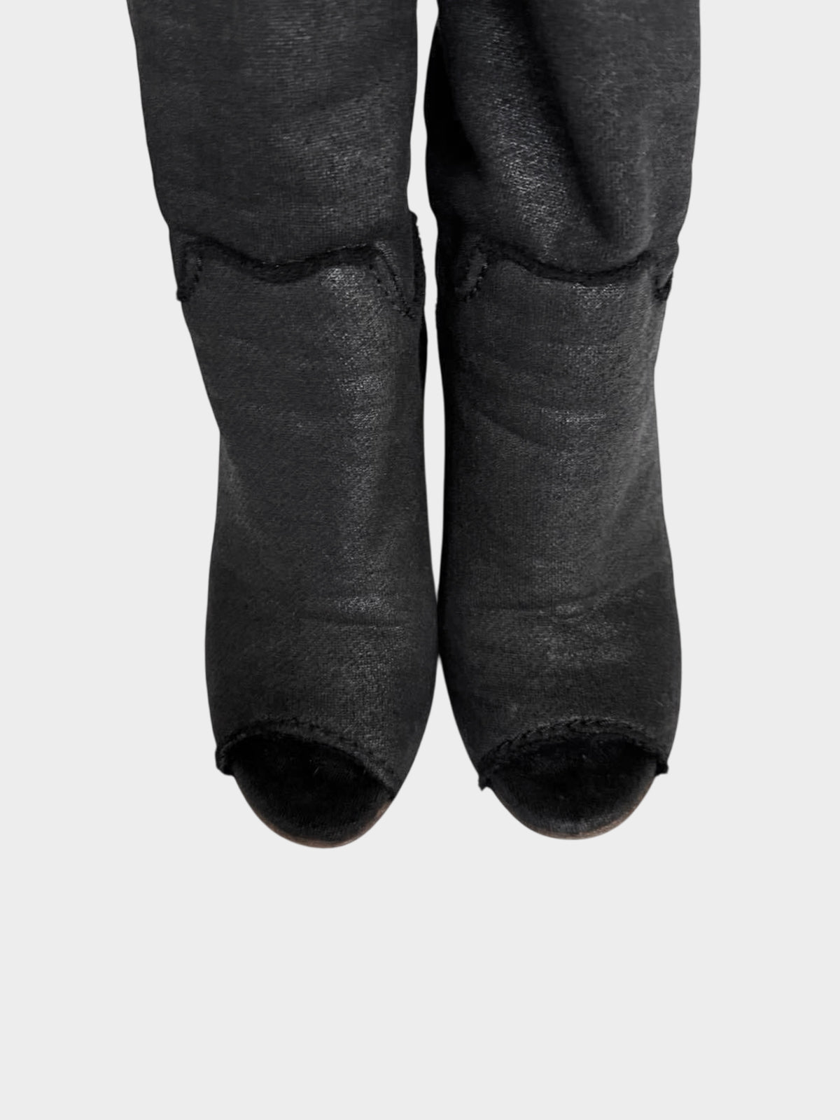 Chanel Resort 2008 Black Waxed Cotton Peep-toe Boots