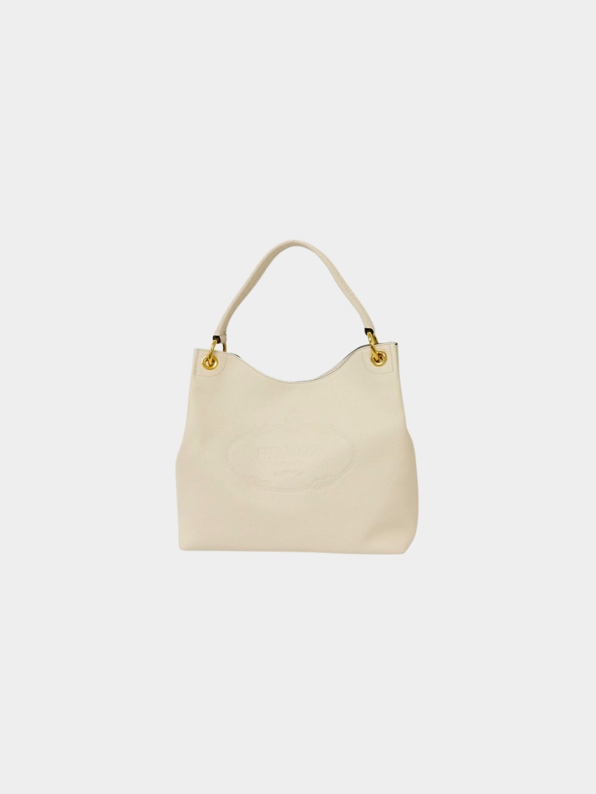 Prada 2000s Ivory Logo Embossed Leather One-Shoulder Bag