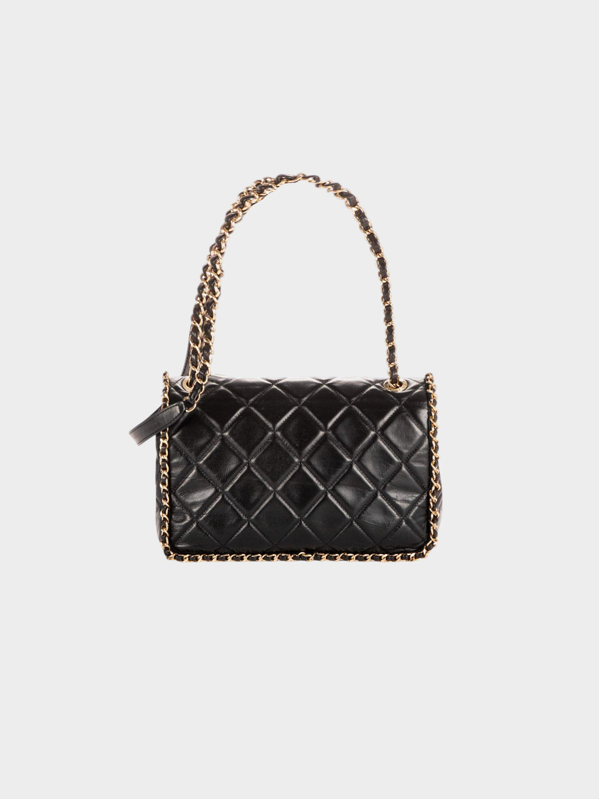 Chanel Late 2020-2021 Black Lambskin Quilted Running Chain Flap Bag