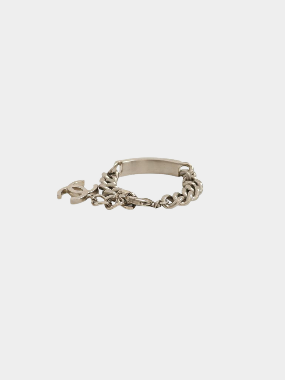 Chanel 2000s Silver Logo Plate Chain Bracelet