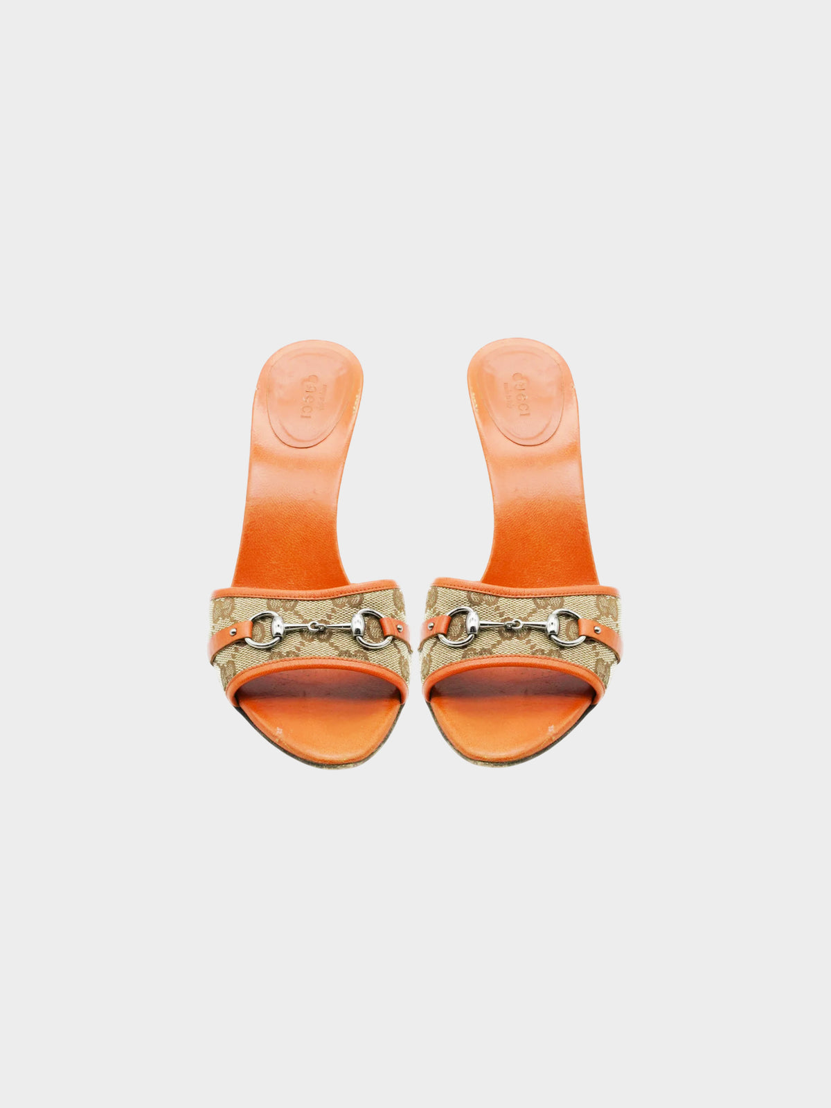 Gucci SS 2000 Orange GG Supreme Canvas and Leather Heels with Horsebit Accent