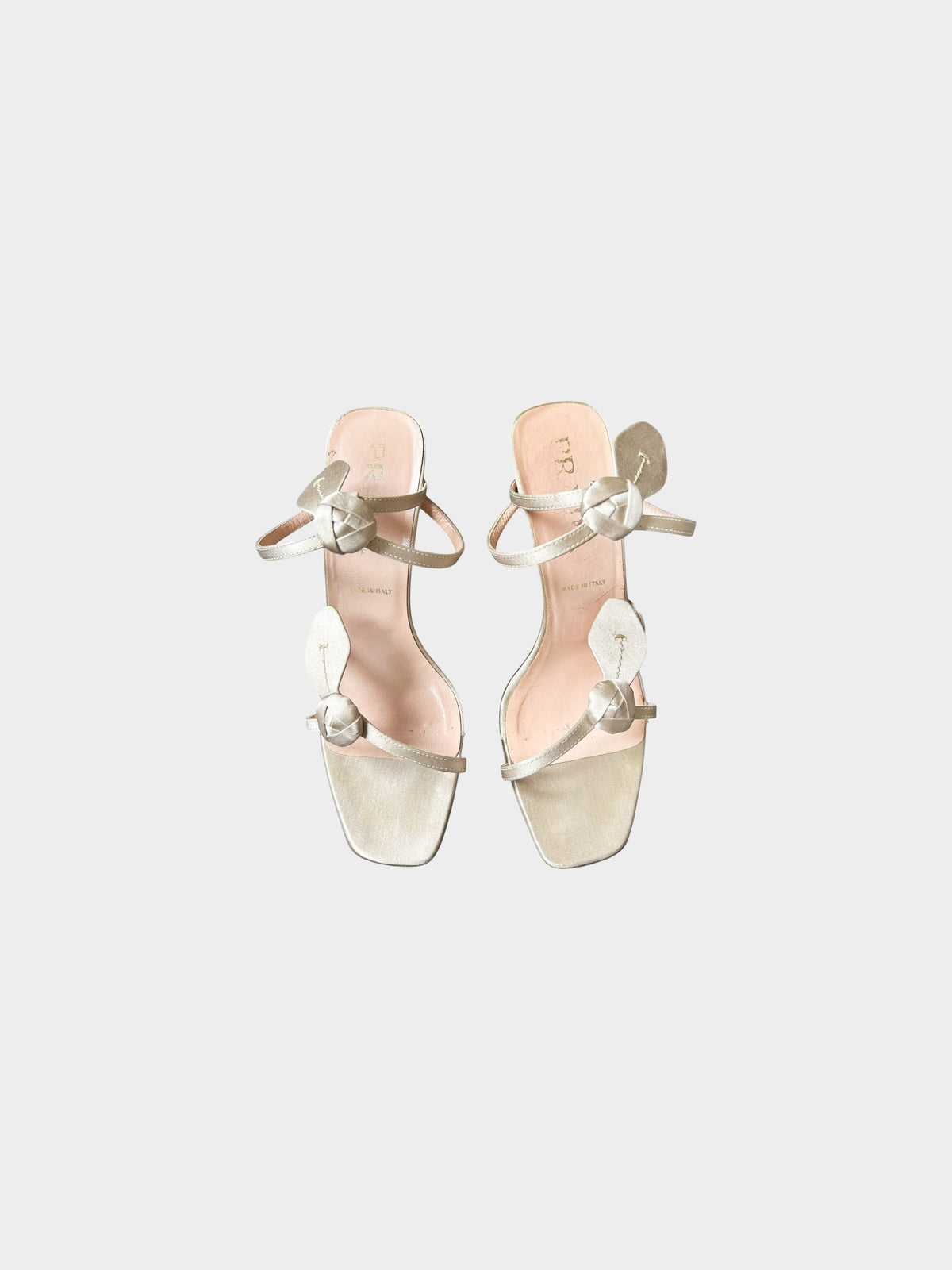 Prada 1990s Beige Satin Floral Rose Heels