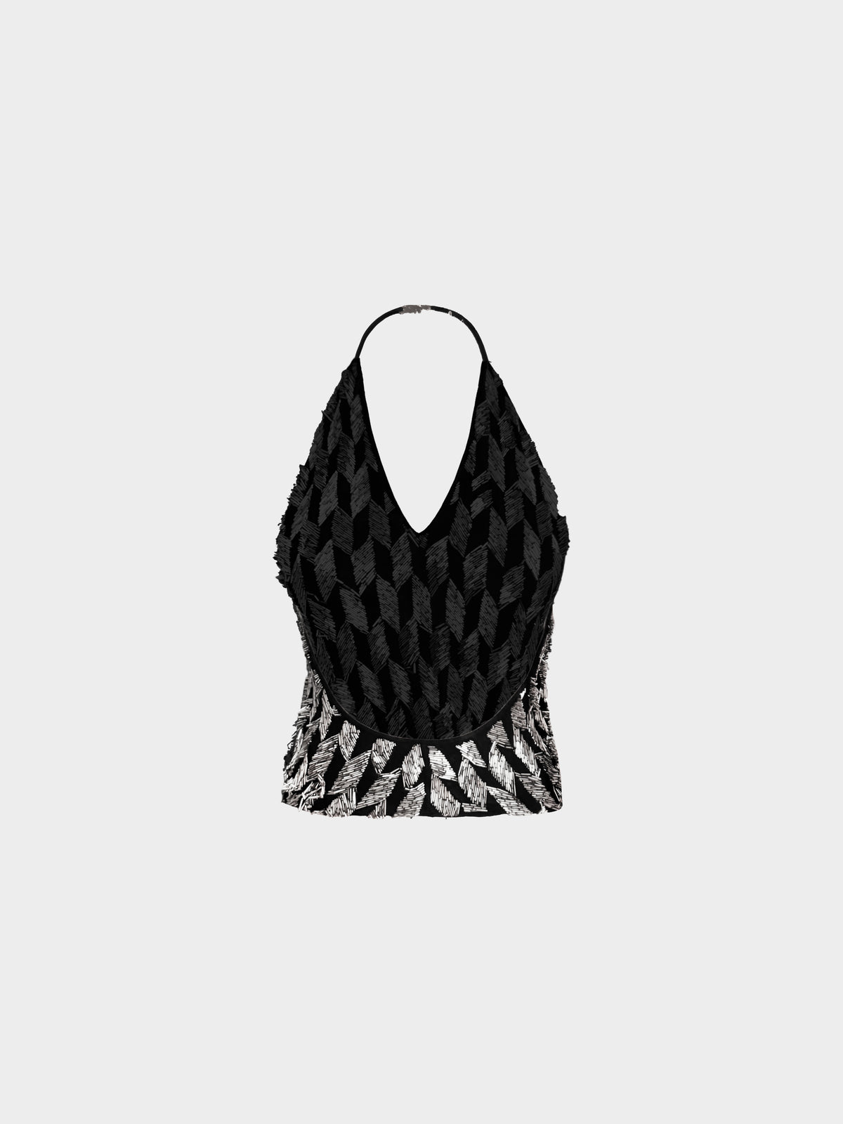 Chloe SS 2002 Rare Black and Silver Beaded Halter Neck Backless Top