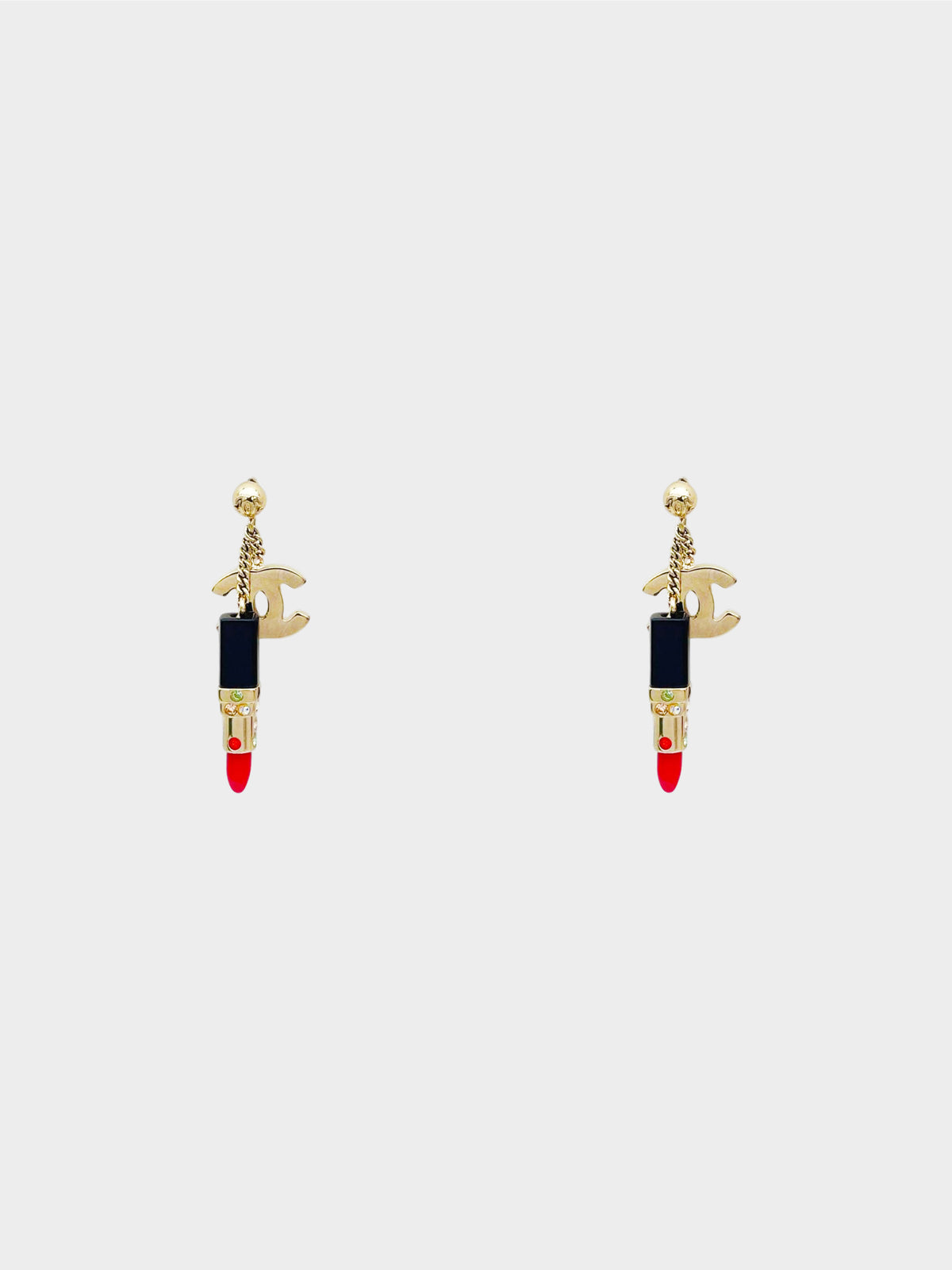 Chanel Fall 2004 CC Logo and Lipstick Swing Earrings