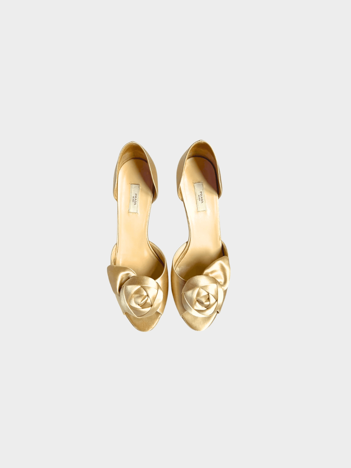 Prada 2000s Gold Rosette Satin Heels