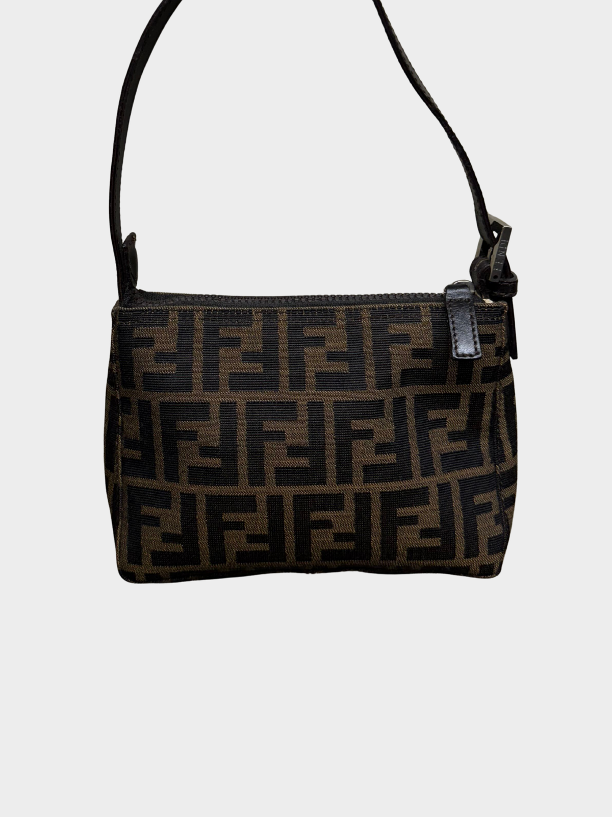 Fendi 2000s Tobacco Nero Zucca Canvas Mini Pochette Pouch Bag