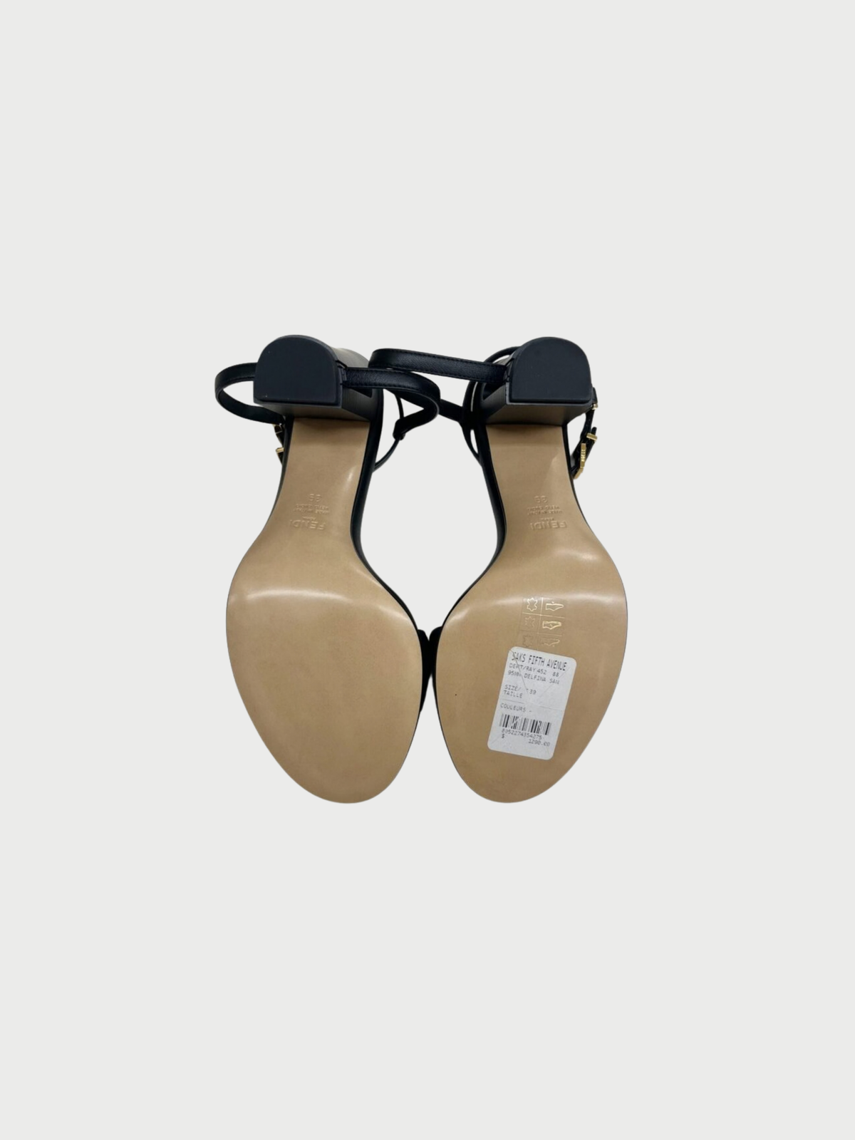Fendi 2020s Black Nappa Leather FF Delfina Heeled Sandals