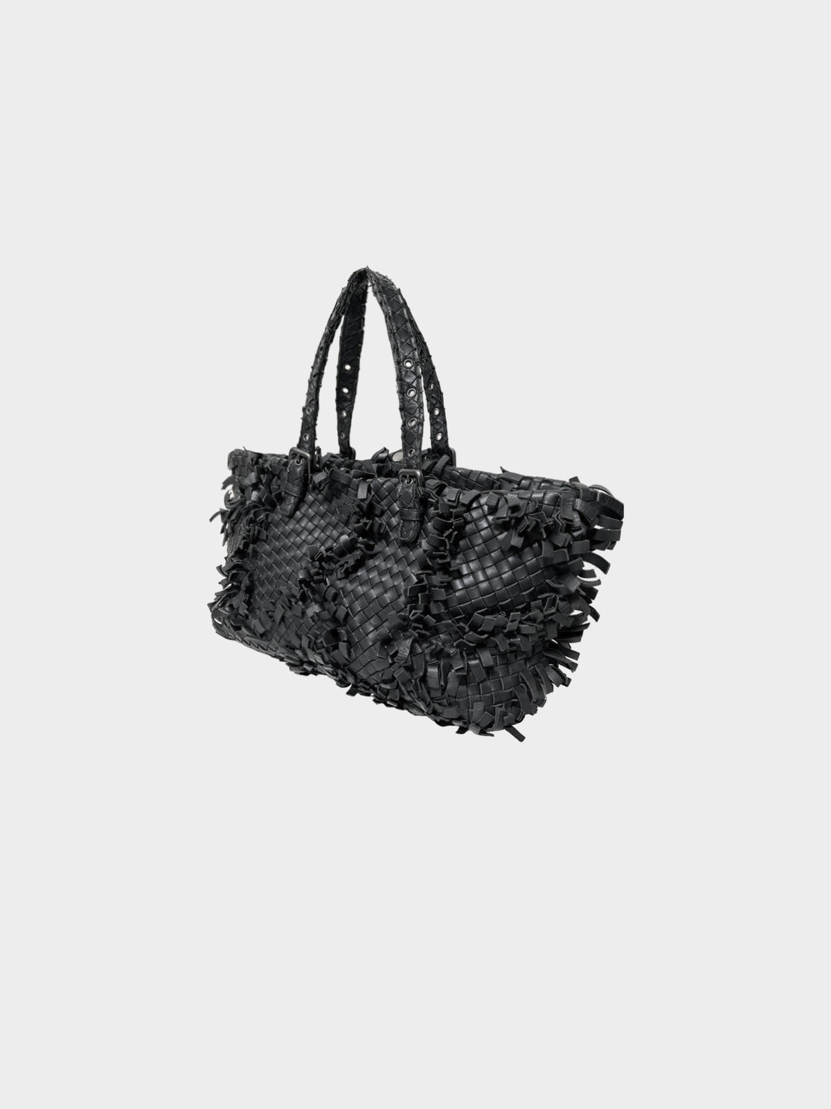 Bottega Veneta 2011 Black Lido Patchwork Fringe Intrecciato Nappa Tote