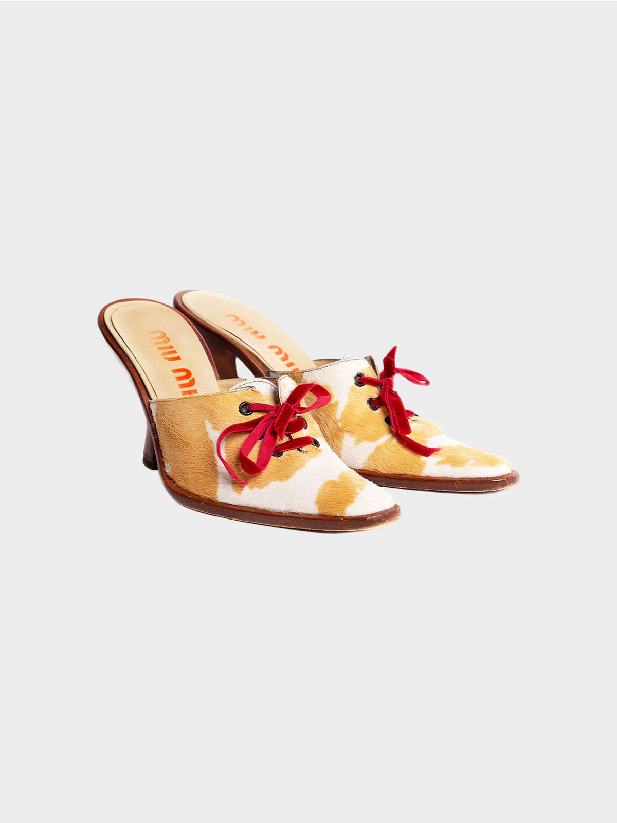 Miu Miu SS 1998 Beige Cowhide Wooden Heels