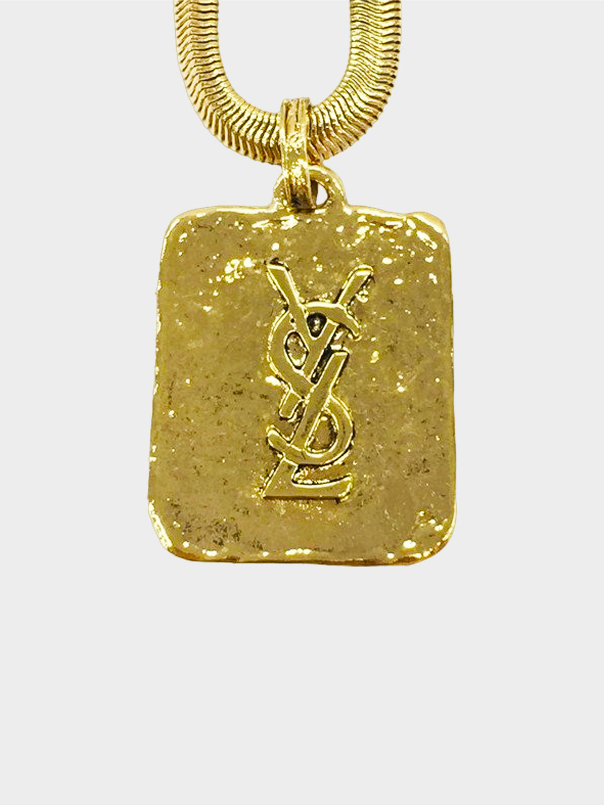 Yves Saint Laurent 1980s Gold Hammered Pendant Chain Necklace