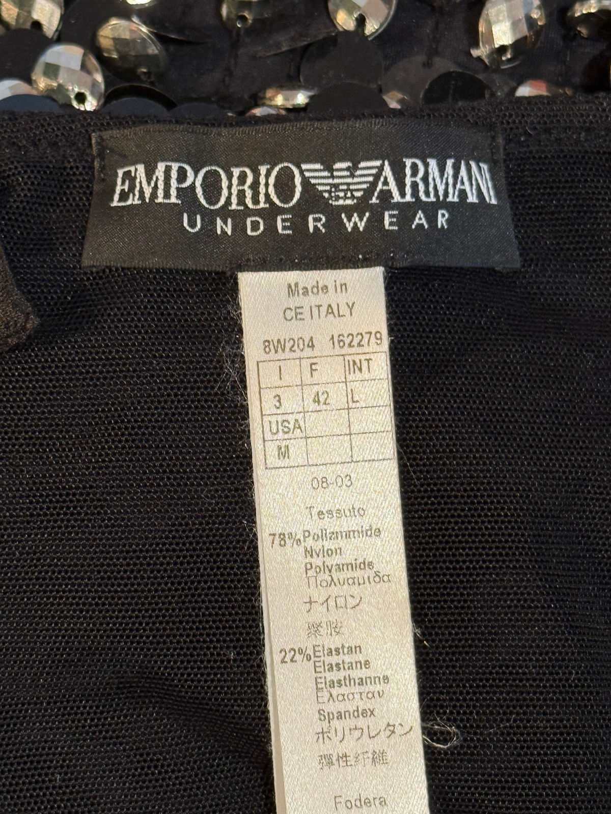 Emporio Armani Underwear 2000s Black Silver Sequin & Stud Camisole Top