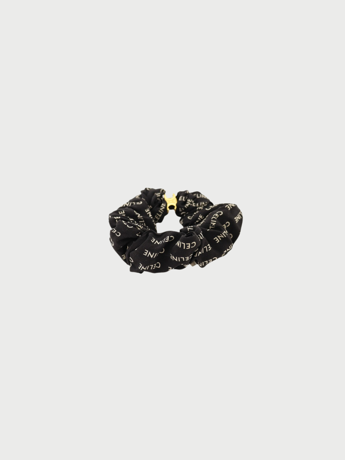 Celine 2020s Black White Silk Triomphe Scrunchie