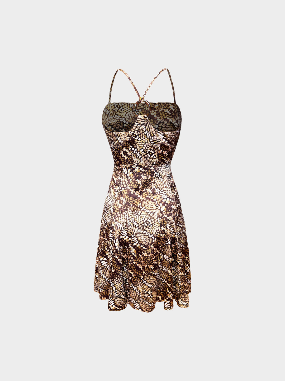 Roberto Cavalli 2000s Brown Silk Snakeskin Animal Print Slip Dress