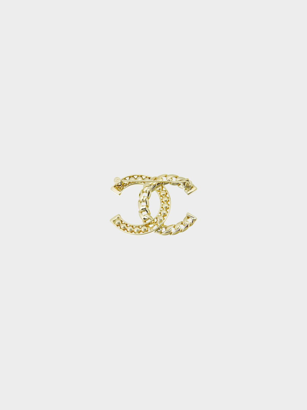 Chanel 2024 Gold Chain Metal and Rhinestone CC Brooch