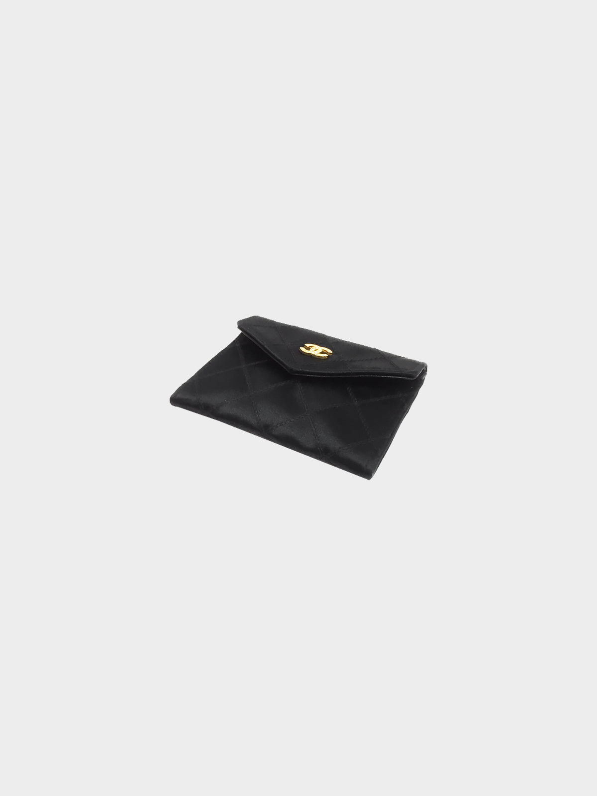 Chanel 1989-1991 Black Satin Quilted Coin Case
