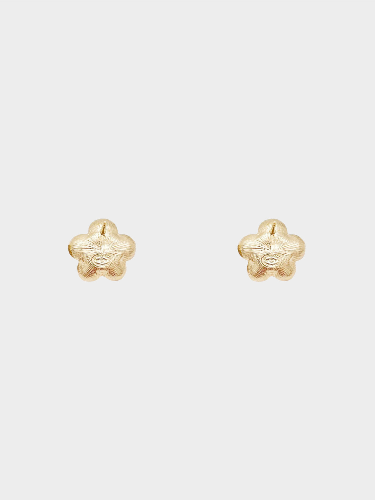 Chanel 2017 Champagne Gold Faux Pearl CC Flower Stud Earrings