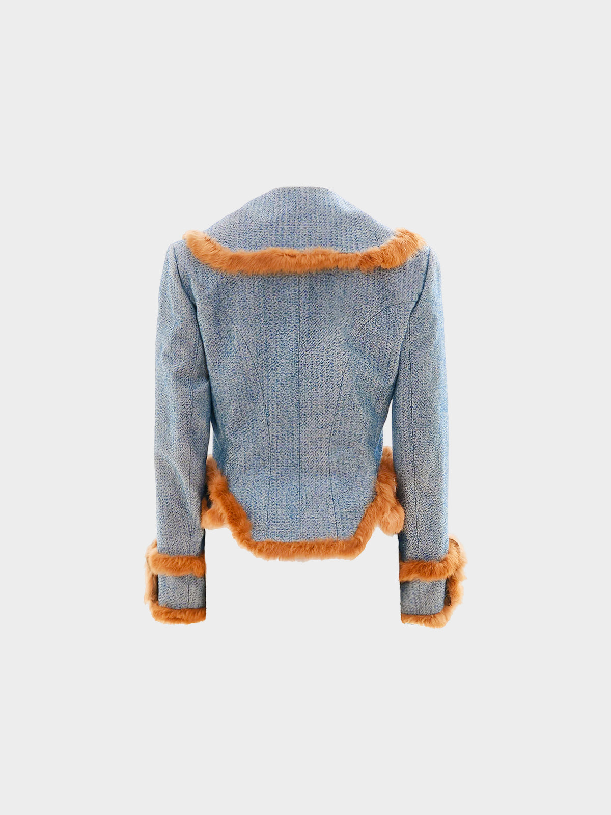 John Galliano FW 2000 Blue Double Breasted Jacket with Fur Trim