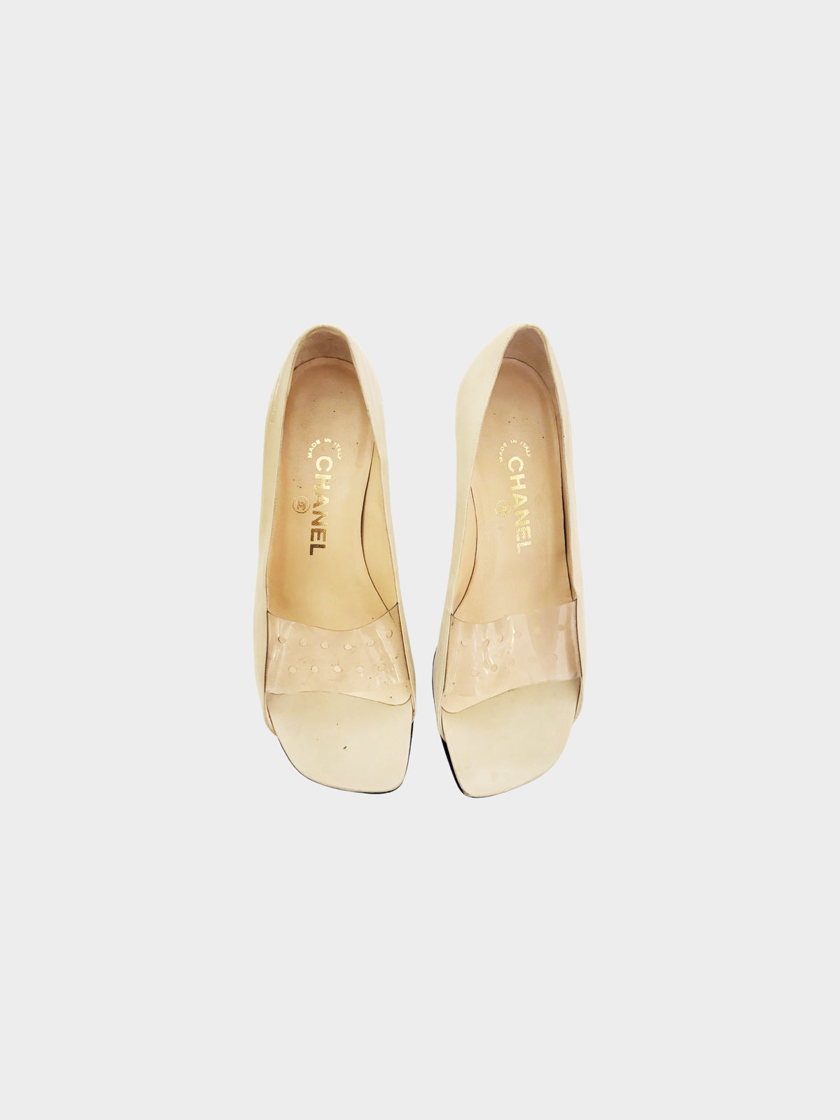Chanel 2000s Rare Beige Leather and Perforated PVC Heels