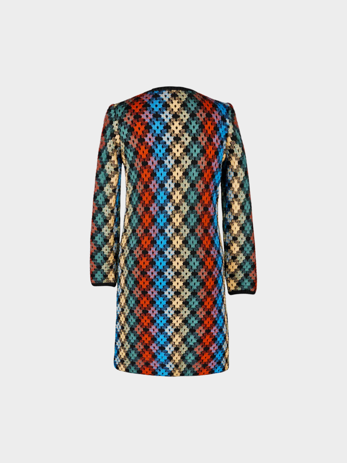 Missoni 1990s Multicolor Diamond Virgin Wool Knit Openwork Dress