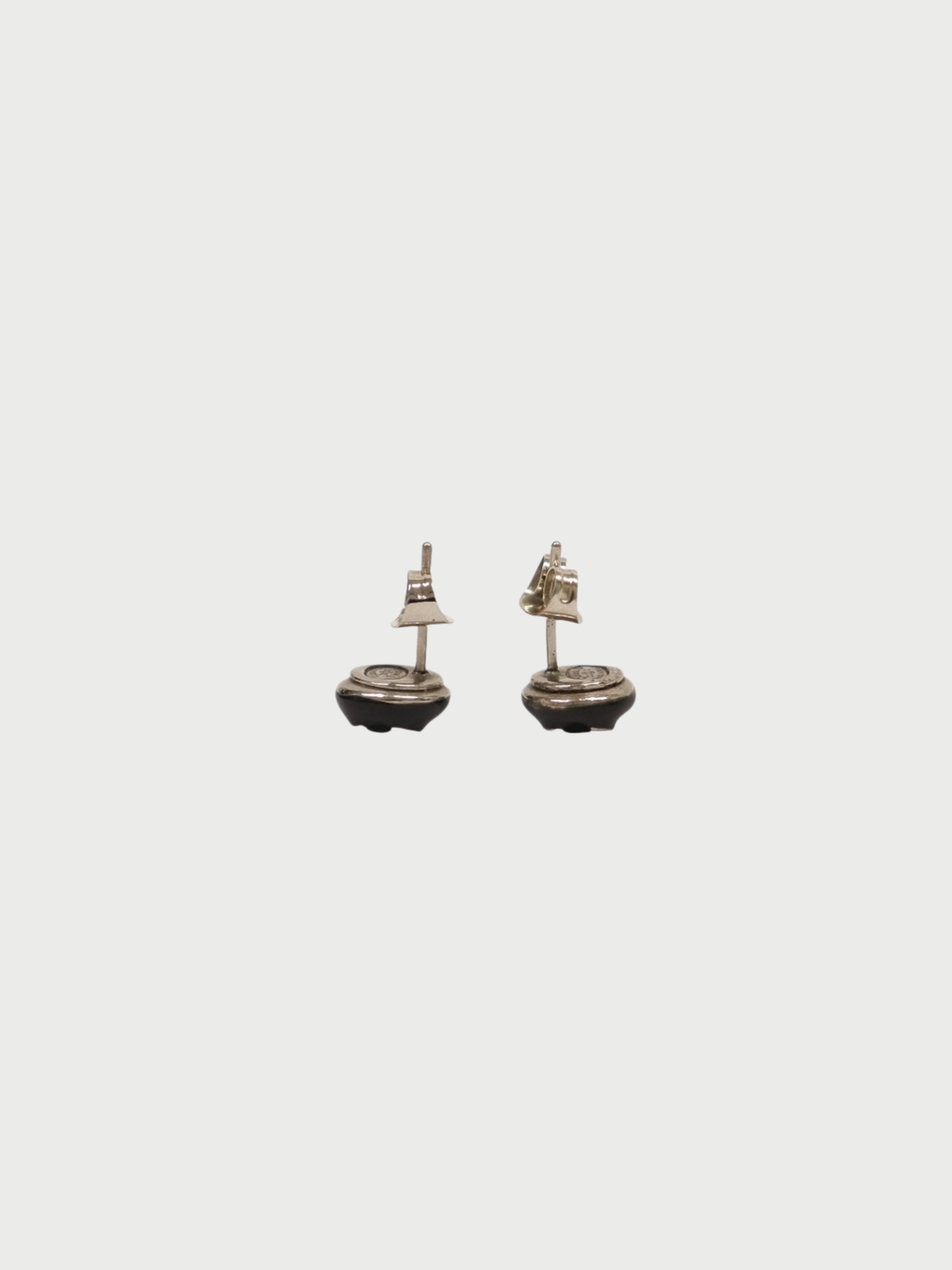 Chanel 2003 Silver Black Plated Metal Mini COCO Round Earrings