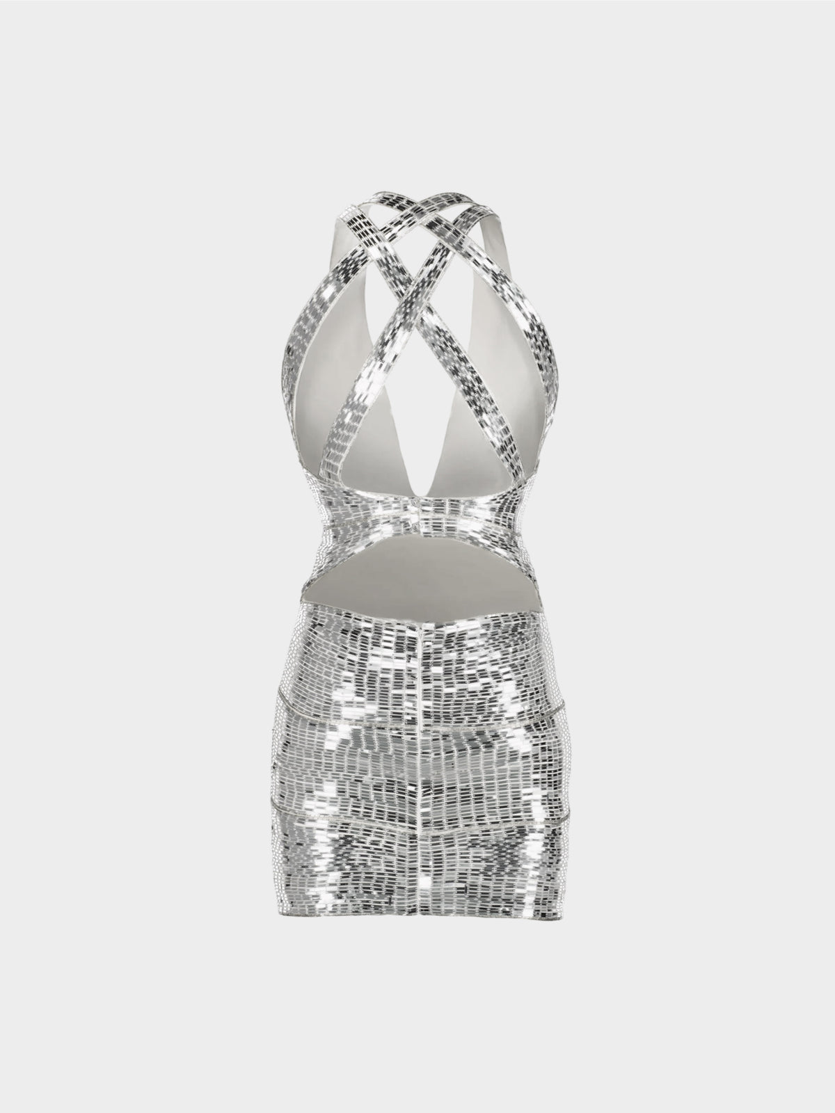 Roberto Cavalli SS 2008 Silver Sequins Fitted Silk Dress