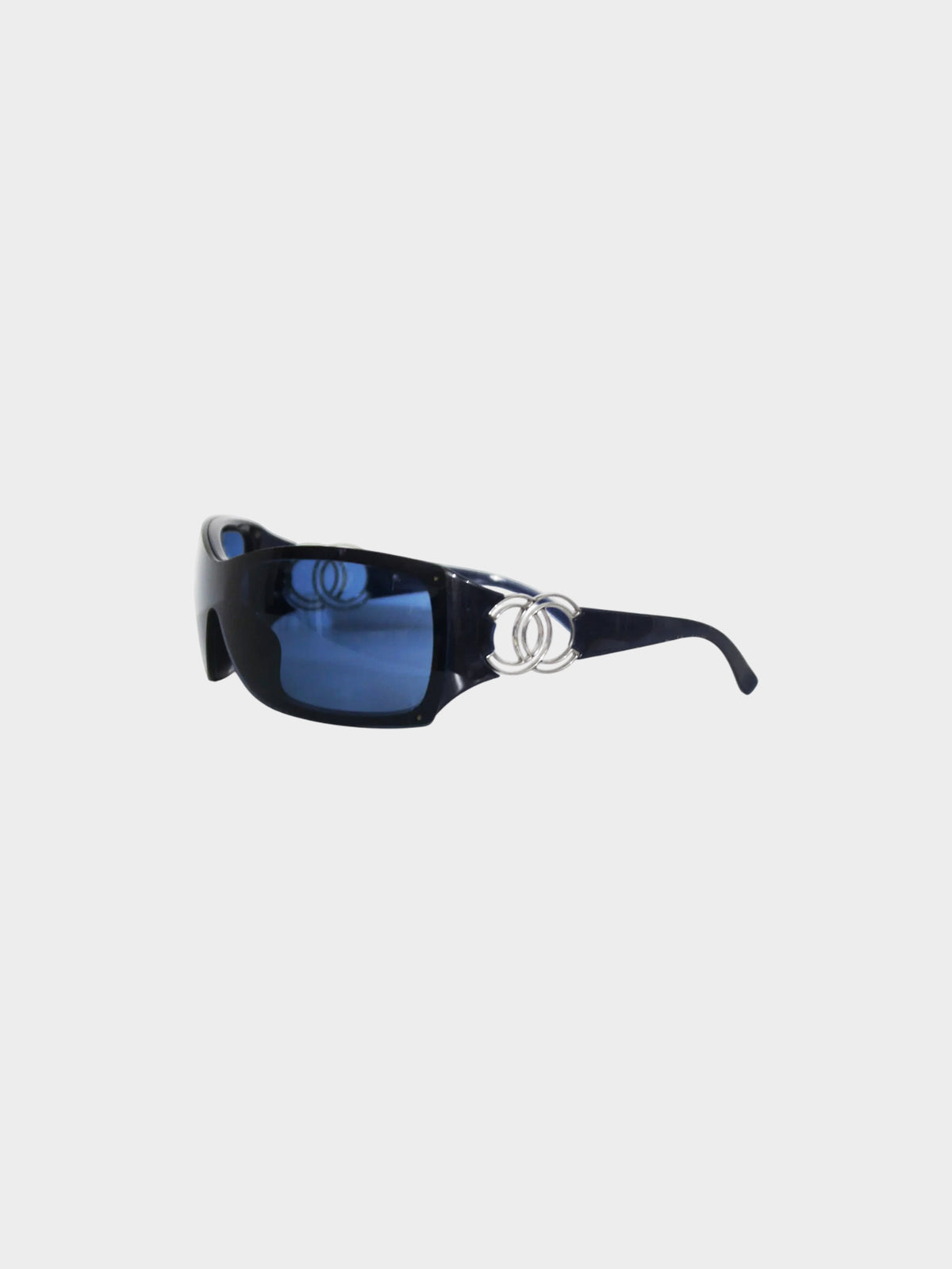 Chanel 2000s Black and Blue Vintage CC Sunglasses