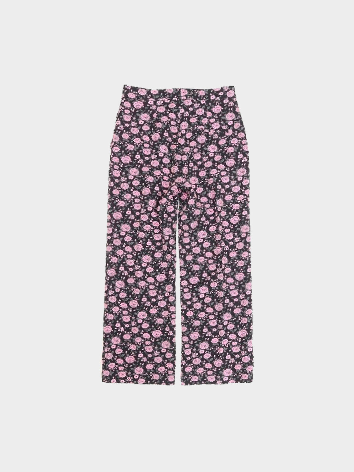 Blumarine 2000s Black and Pink Floral Print Pants