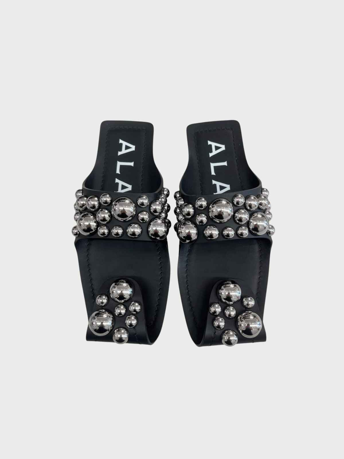 Alaïa 2020s Black Leather Embellished Folded Sandals