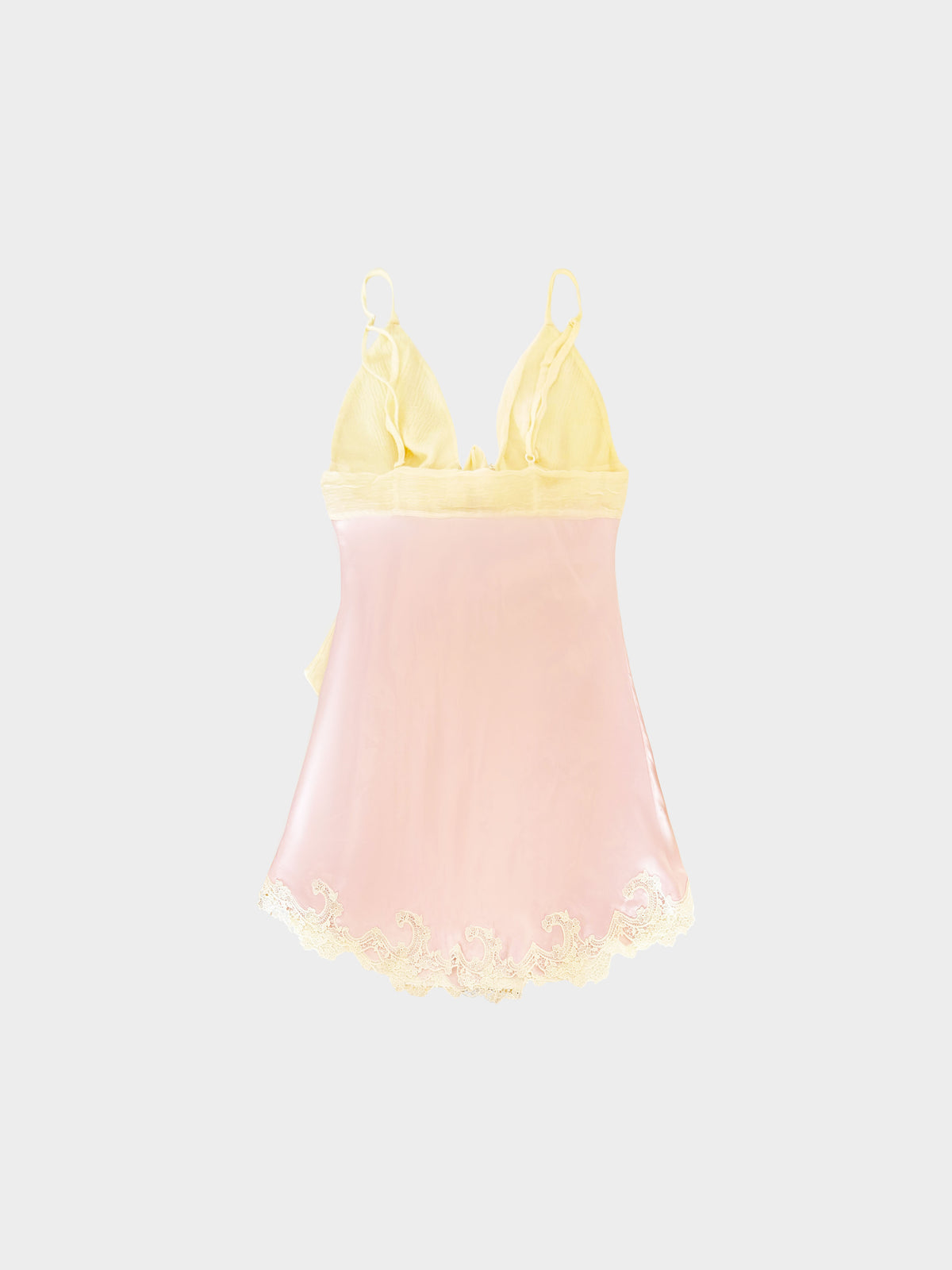 La Perla 2000s Pink and Yellow Silk Satin Lace Mini Dress/Top
