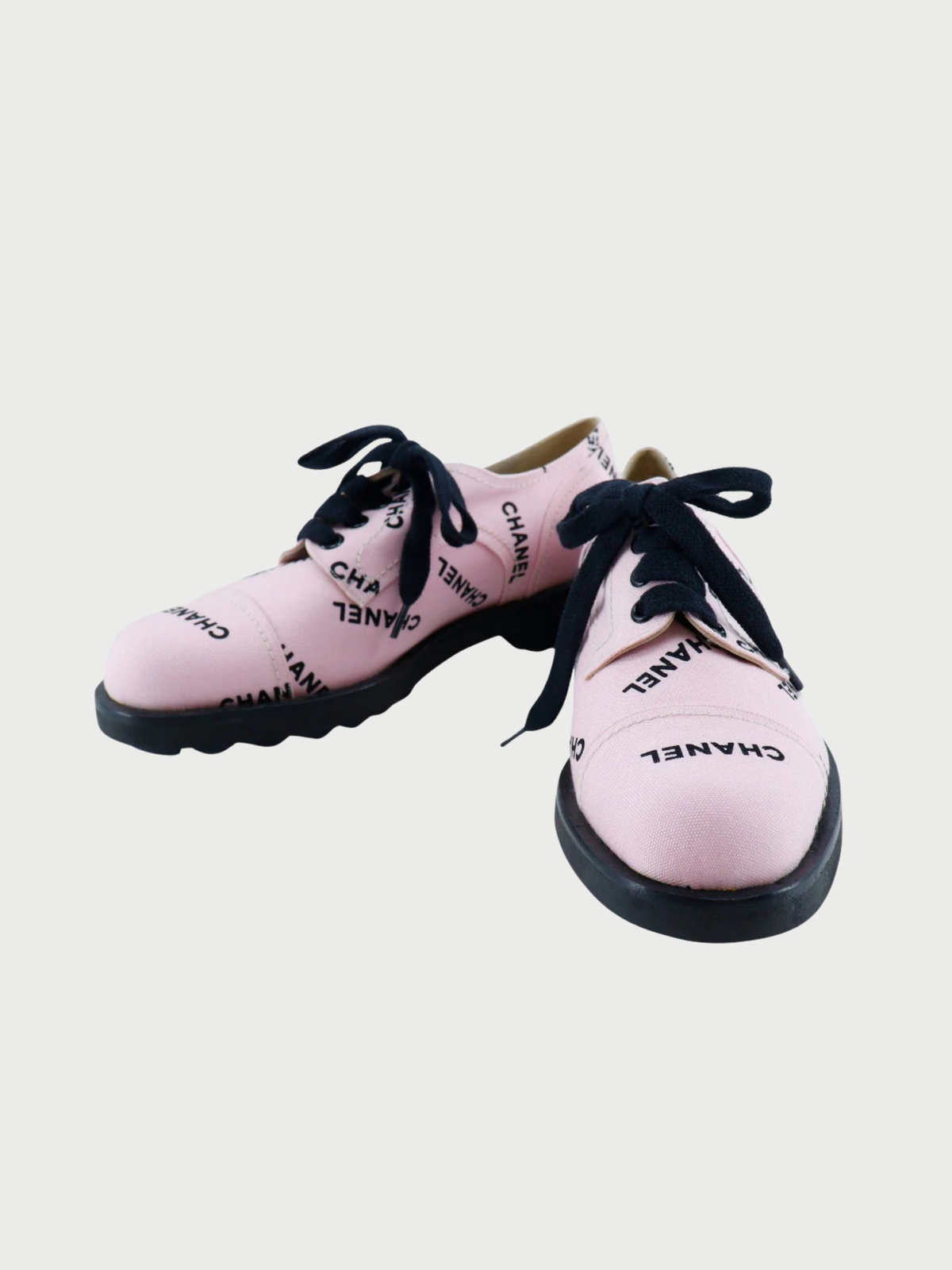 Chanel 1990s Raspberry Logo Print Canvas Sneakers