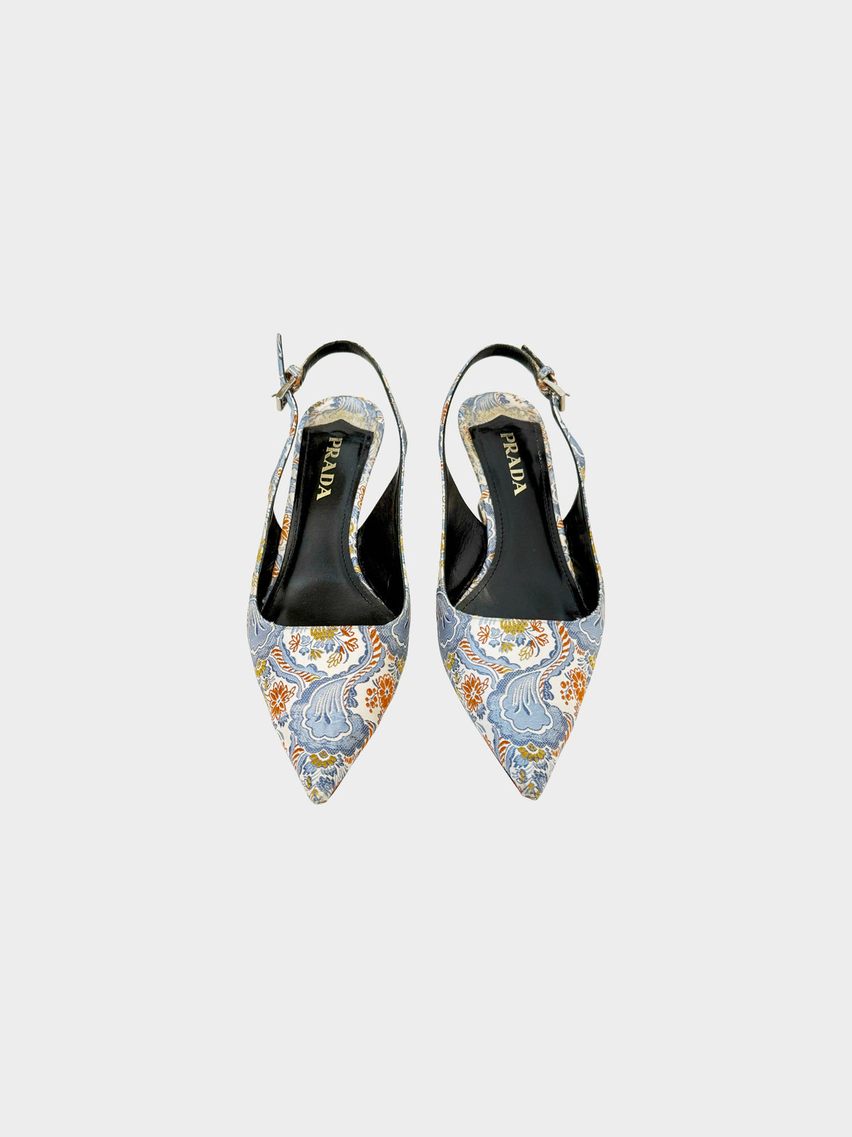 Prada SS 2015  Multicolor Floral Brocade Slingback Heels