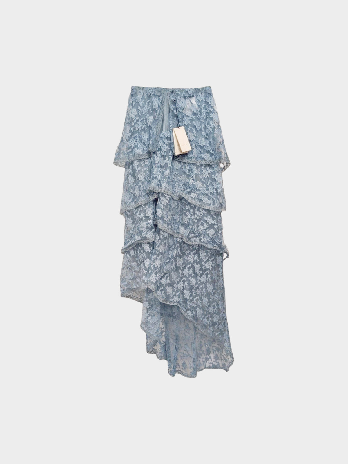 Gucci Pre-fall 2022 Runway Blue Lace Tiered Asymmetrical Long Skirt