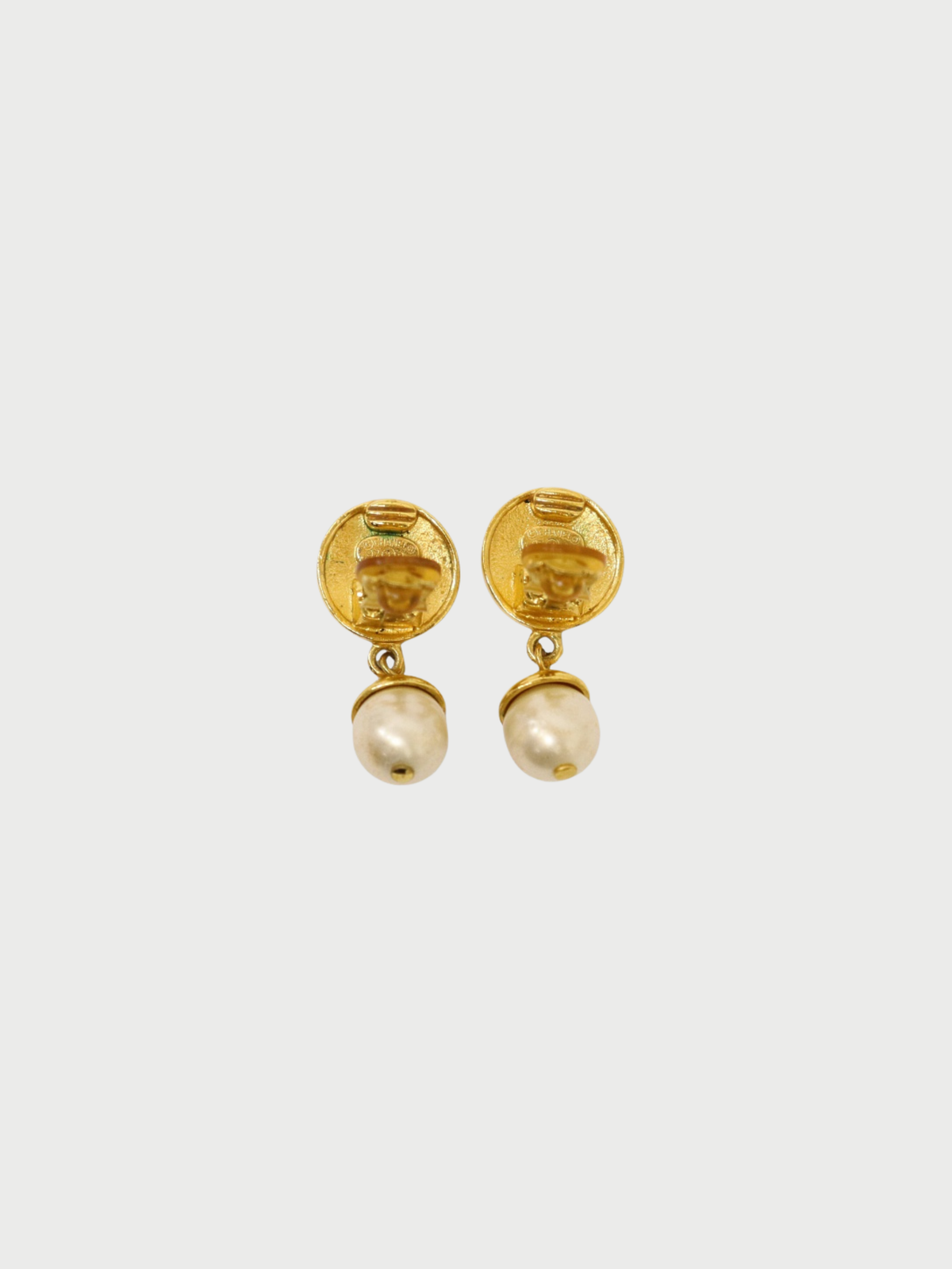Chanel 1990s Gold Plated Metal Pearl COCO Drop Earrings