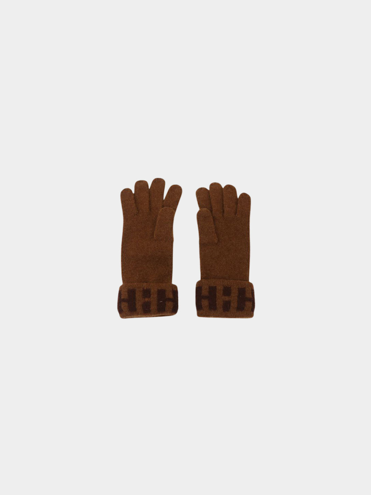 Hermès 2000s Brown H Logo Cashmere Gloves
